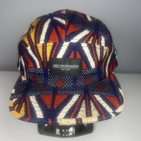 Obey Other - Obey Propaganda 5 Panel Hat Mens Blue Orange Aztec Tribal Cap Strapback